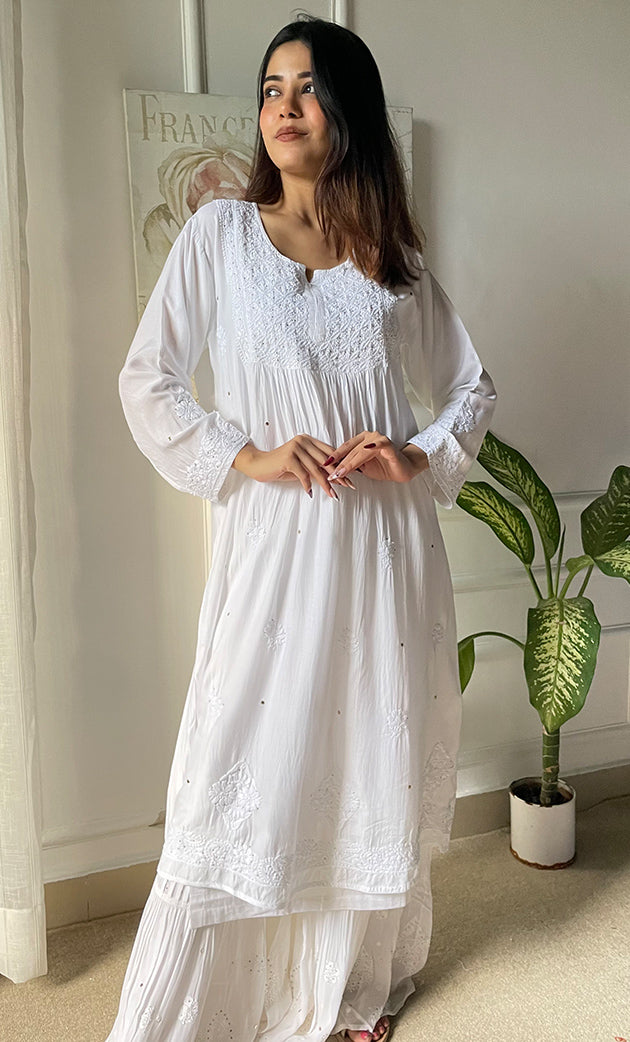 Women's Lucknowi Handcrafted Modal Cotton Chikankari Kurti - HONC0202171