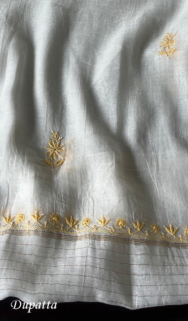 Women's Lakhnavi Handcrafted Mul Chanderi Unstitched Kurta And Dupatta Set - HONC0226787