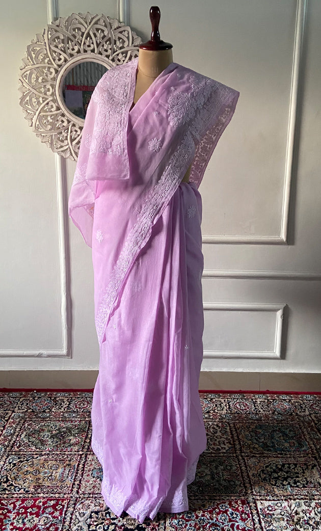 Women's Lakhnavi Handcrafted Cotton Chikankari Saree - HONC0317288