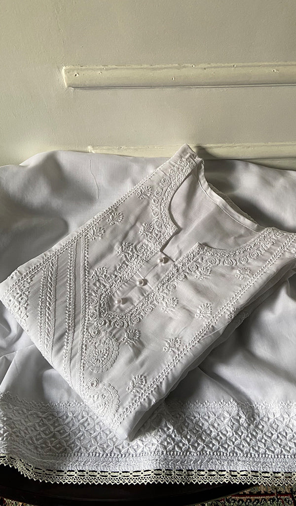Women's Lakhnavi Handcrafted Cotton Chikankari Semi - Stitched Kurta And Kurta Dupatta Set - HONC0351913