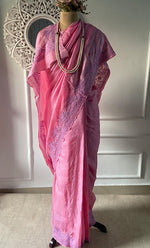 将图像加载到图库查看器中， Women&#39;s Lakhnavi Handcrafted Tussar Silk Chikankari Saree - HONC0284160
