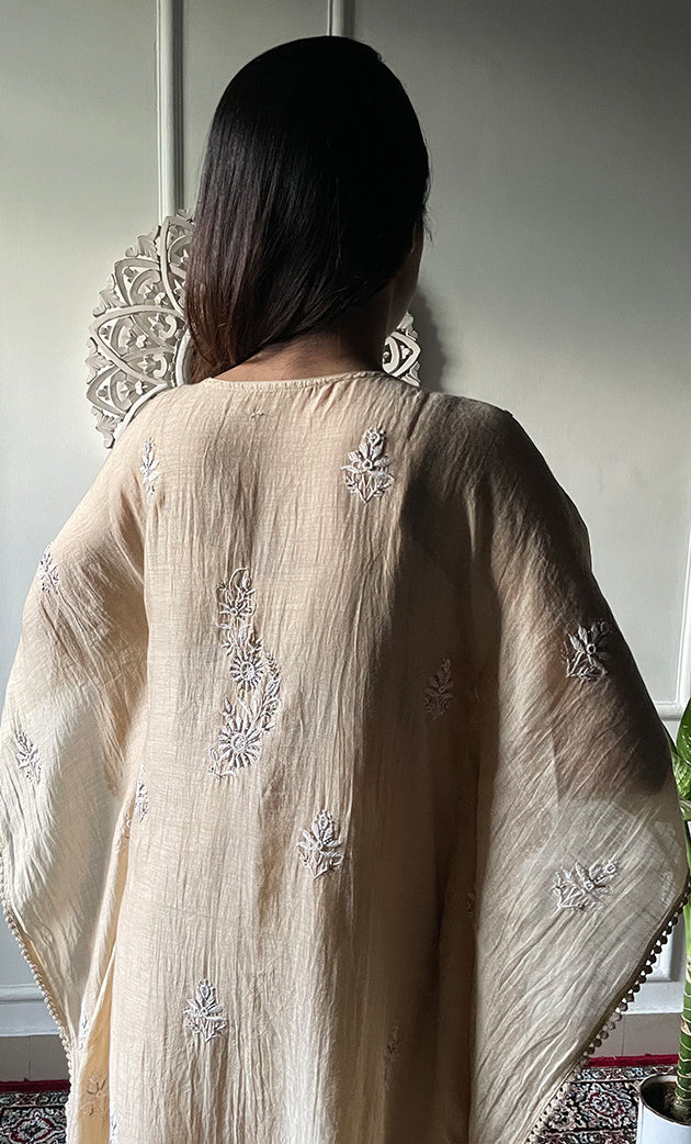 Women's Lucknowi Handcrafted Mul chanderi Chikankari Kaftan - HONC0318263