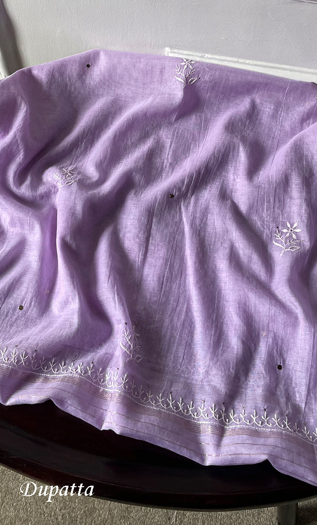 Women's Lakhnavi Handcrafted Mul Chanderi Semi -stitched Chikankari Full Suit Material - HONC0296116