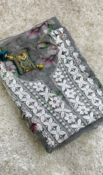 Load image into Gallery viewer, Women&#39;s Lakhnavi Handcrafted Organza Chikankari Unstitched Kurti Fabric - HONC0165688