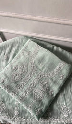 将图像加载到图库查看器中， Aavya Women's Lakhnavi Handcrafted Mul Chanderi Unstitched Kurta And Dupatta Set - HONC0348672