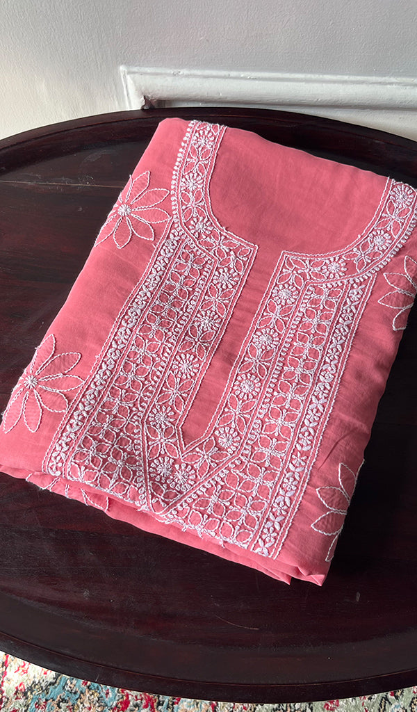 Women's Lakhnavi Handcrafted Cotton Chikankari Unstitched Kurti Fabric - HONC0371825