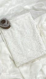 将图像加载到图库查看器中， Women&#39;s Lakhnavi Handcrafted Pure Silk Georgette Chikankari Kurta And Dupatta Set- HONC0187322

