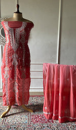 Load image into Gallery viewer, Women's Lakhnavi Handcrafted Mul Chanderi Unstitched Kurta And Dupatta Set - HONC0365688