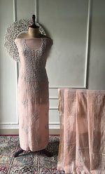 Load image into Gallery viewer, Women's Lakhnavi Handcrafted Mul Chanderi Unstitched Kurta And Dupatta Set- HONC0319474