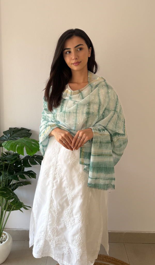 Women's Lakhnavi Handcrafted Mul Chanderi Chikankari Dupatta - HONC0320019
