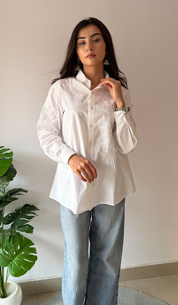 Women's Lakhnavi Handcrafted Cotton Chikankari Top - HONC0376840
