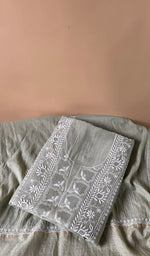 Load image into Gallery viewer, Women's Lakhnavi Handcrafted Mul Chanderi Unstitched Chikankari Full Suit Material - HONC0363740