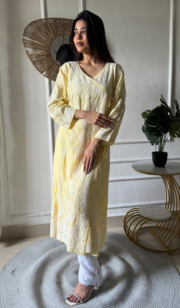 Women's Lucknowi Handcrafted Cotton Chikankari Angrakha - HONC0343794