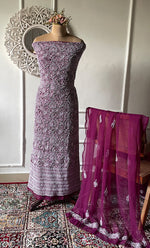 Load image into Gallery viewer, Women&#39;s Lucknowi Handcrafted Faux-Georgette Chikankari Suit Material - HONC03263374
