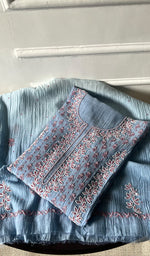 Load image into Gallery viewer, Saziya Women's Lakhnavi Handcrafted Mul Chanderi Semi - stitched Chikankari Full Suit Material - HONC0321285