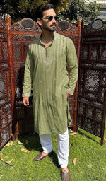 Men's Lucknowi Handcrafted Cotton Chikankari Kurta - HONC0101010