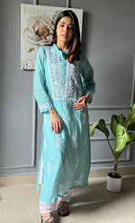 Load image into Gallery viewer, Women&#39;s Lakhnavi Handcrafted Kota Cotton Chikankari Kurti - HONC0306029
