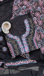Load image into Gallery viewer, Women&#39;s Lakhnavi Handcrafted Pure Silk Georgette Chikankari Kurta And Dupatta Set- NC072927