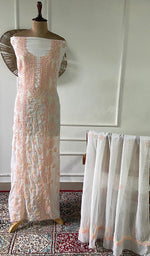 Load image into Gallery viewer, Women's Lakhnavi Handcrafted Mul Chanderi Unstitched Kurta And Dupatta Set - HONC0365502