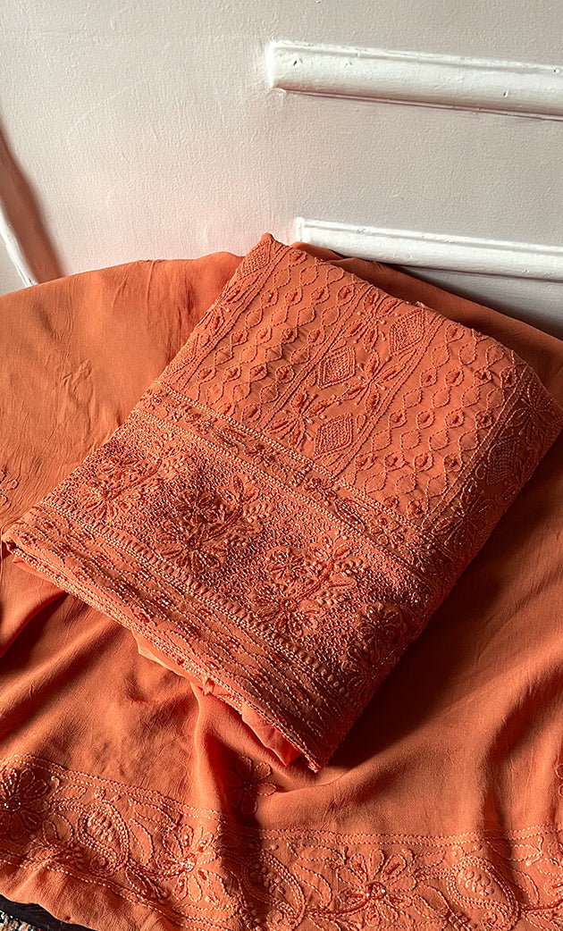 Women's Lakhnavi Handcrafted Viscose Georgette Chikankari Full Suit Material - HONC0299912