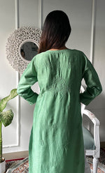 将图像加载到图库查看器中， Women's Lucknowi Handcrafted Raw silk Chikankari Kurti - HONC0329791