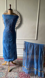 Women's Lakhnavi Handcrafted Chanderi Silk Unstitched Chikankari Full Suit - HONC0367198