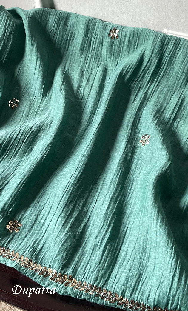 Women's Lakhnavi Handcrafted Mul Chanderi Semi - Stitched Kurta And Dupatta Set - HONC0323624