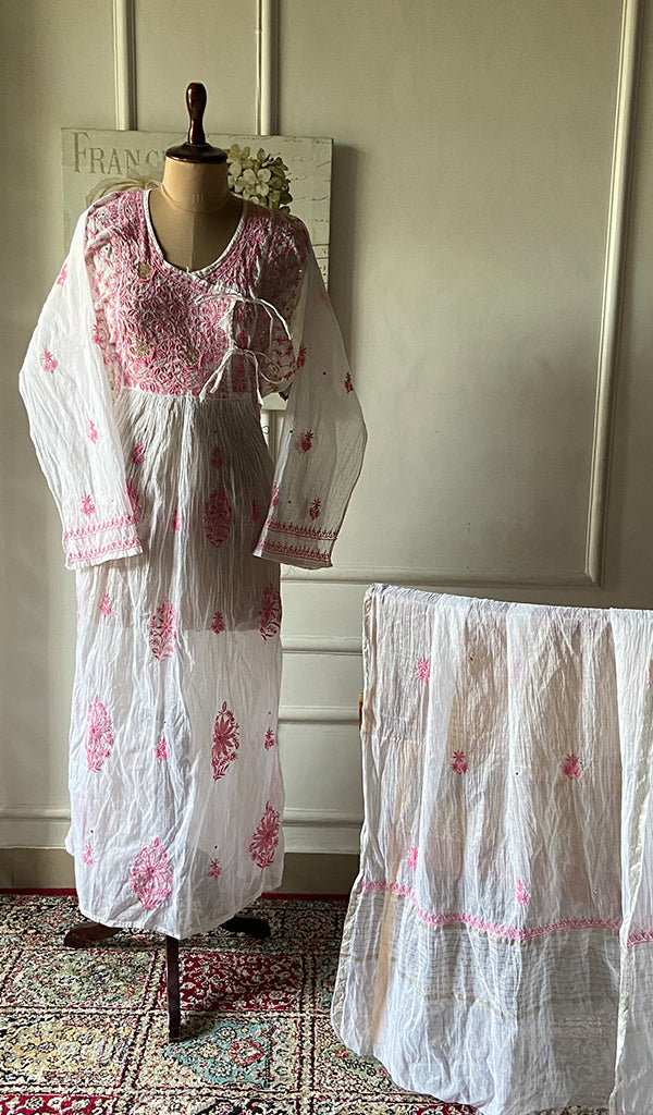 Haviya Women's Lakhnavi Handcrafted Mul Chanderi Semi - Stitchd Kurta And Dupatta Set - HONC0322127