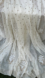 Load image into Gallery viewer, Women&#39;s Lakhnavi Handcrafted Pure Silk Georgette Chikankari Saree - HONC0278767

