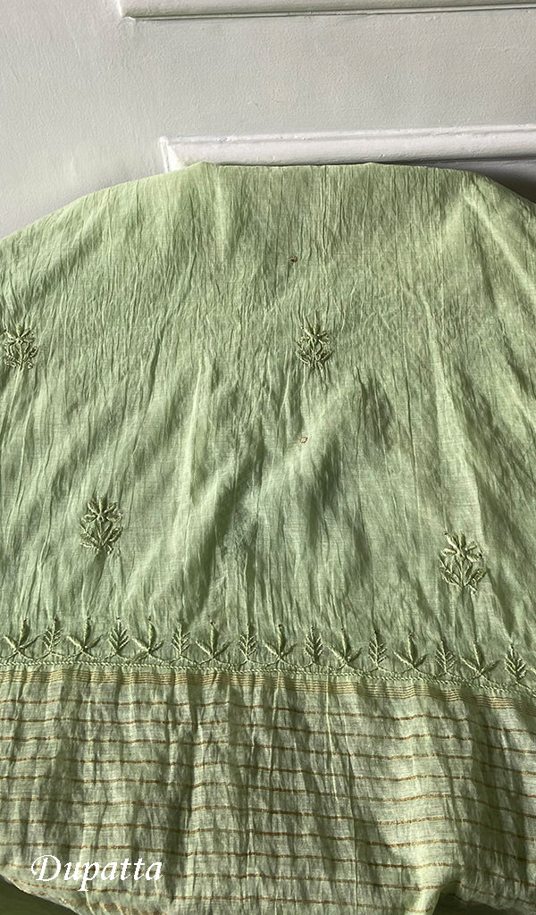 Women's Lakhnavi Handcrafted Mul Chanderi Unstitched Kurta And Dupatta Set - HONC0278948