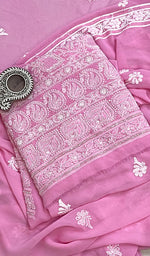 Load image into Gallery viewer, Women&#39;s Lakhnavi Handcrafted Pure Silk Georgette Chikankari Suit Material - HONC0180248
