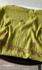 Load image into Gallery viewer, Women&#39;s Lakhnavi Handcrafted Chanderi Silk Unstitched Chikankari Kurta And Dupatta Set - HONC0294446
