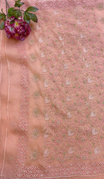 将图像加载到图库查看器中， Women&#39;s Lucknowi Handcrafted Pure Organza Silk Chikankari Saree-HONC0116930
