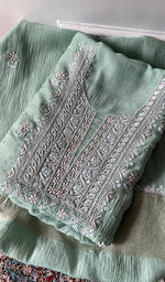 Load image into Gallery viewer, Women's Lakhnavi Handcrafted Mul Chanderi Unstitched Kurta And Dupatta Set - HONC0374455