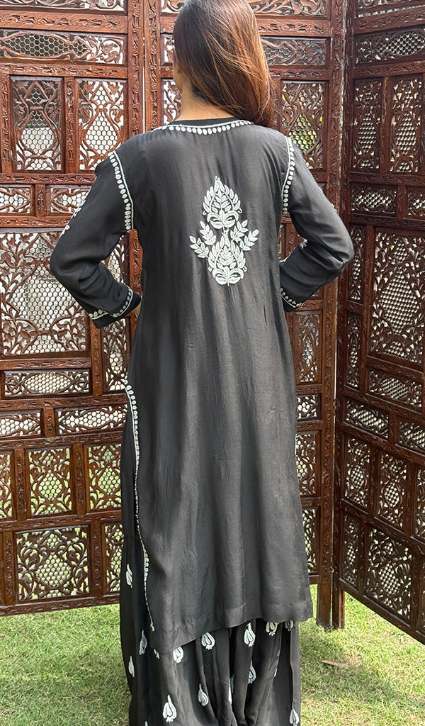 Women's Lakhnavi Handcrafted Modal Cotton Chikankari Kurta And Palazzo Set - HONC0200274