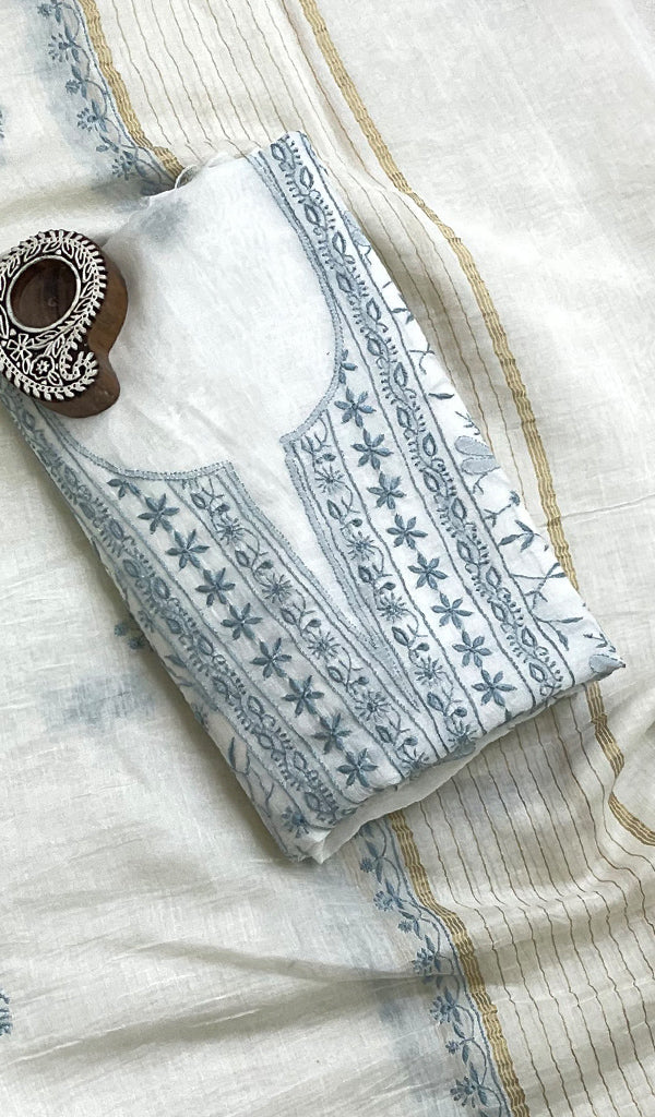 Women's Lakhnavi Handcrafted Mul Chanderi Kurta And Dupatta Set- HONC0174282