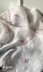 Load image into Gallery viewer, Mehnaj Women&#39;s Lakhnavi Handcrafted Pure Organza Chikankari Unstitched Kurta And Dupatta Set- HONC0316110
