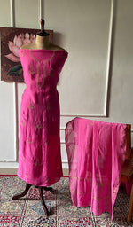 Load image into Gallery viewer, Women's Lakhnavi Handcrafted Chanderi Silk Unstitched Chikankari Full Suit - HONC035260
