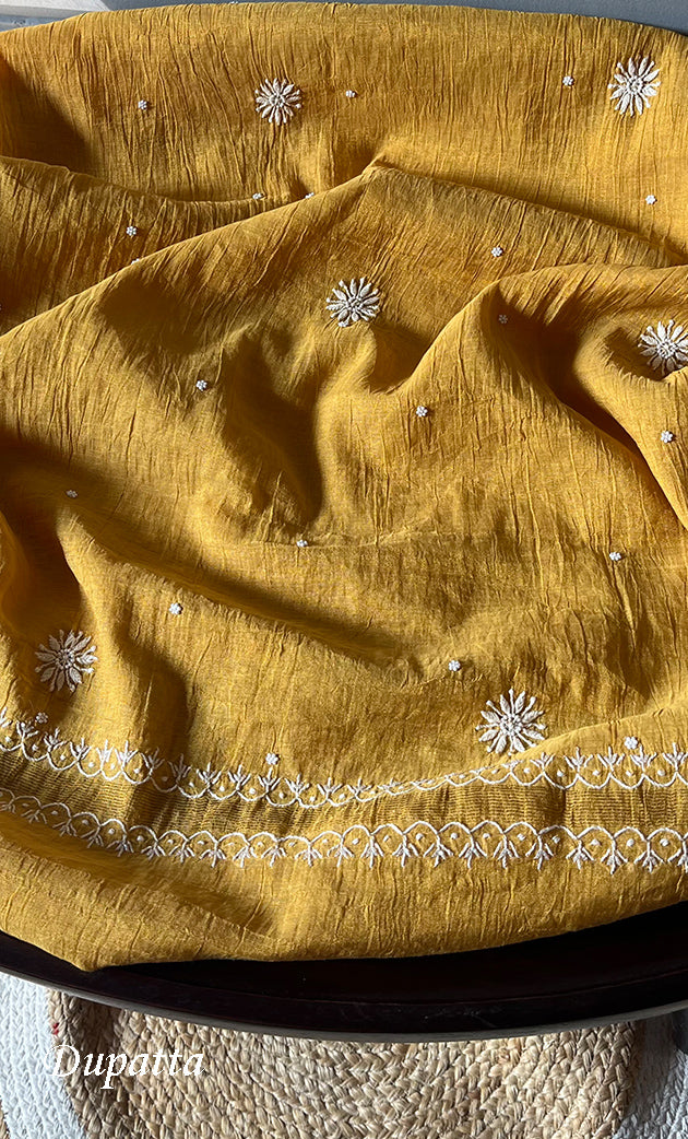 Women's Lakhnavi Handcrafted Tissue Chanderi Semi - Stitched Kurta And Dupatta Set - HONC0285732