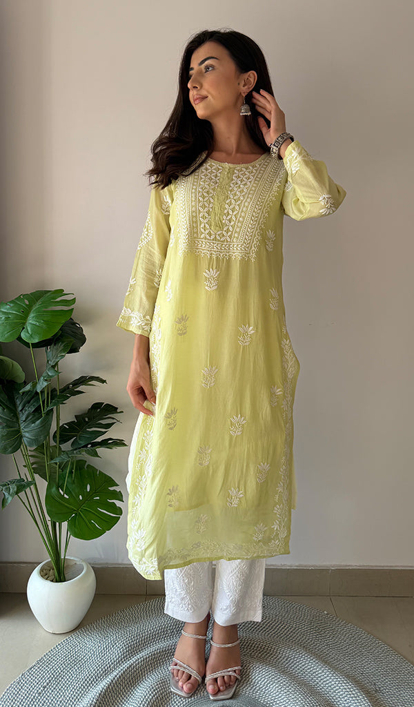 Jiya Women's Lakhnavi Handcrafted Muslin Chikankari Kurti - HONC0367885