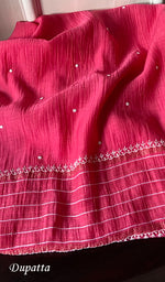 Load image into Gallery viewer, Women's Lakhnavi Handcrafted Mul Chanderi Semi - stitched Kurta And Dupatta Set- HONC0328240