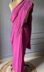 Load image into Gallery viewer, Women&#39;s Lakhnavi Handcrafted Viscose Georgette Chikankari Saree - HONC0290059
