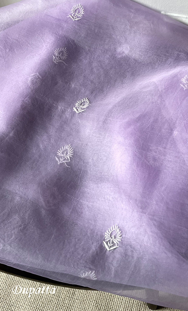 Women's Lakhnavi Handcrafted Pure Organza Chikankari Unstitched Kurta And Dupatta Set- HONC0314175