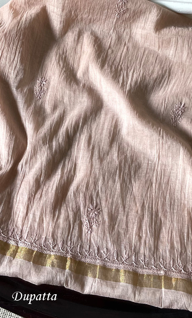 Women's Lakhnavi Handcrafted Mul Chanderi Unstitched Chikankari Full Suit Material - HONC0319535