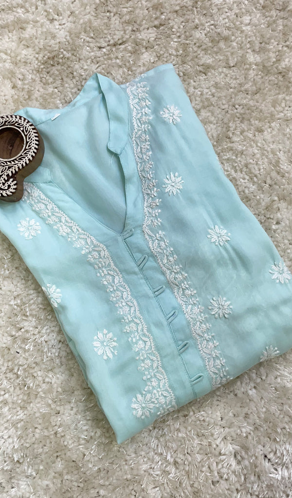 Women's Lucknowi Handcrafted Modal Cotton Chikankari Gown - HONC087432