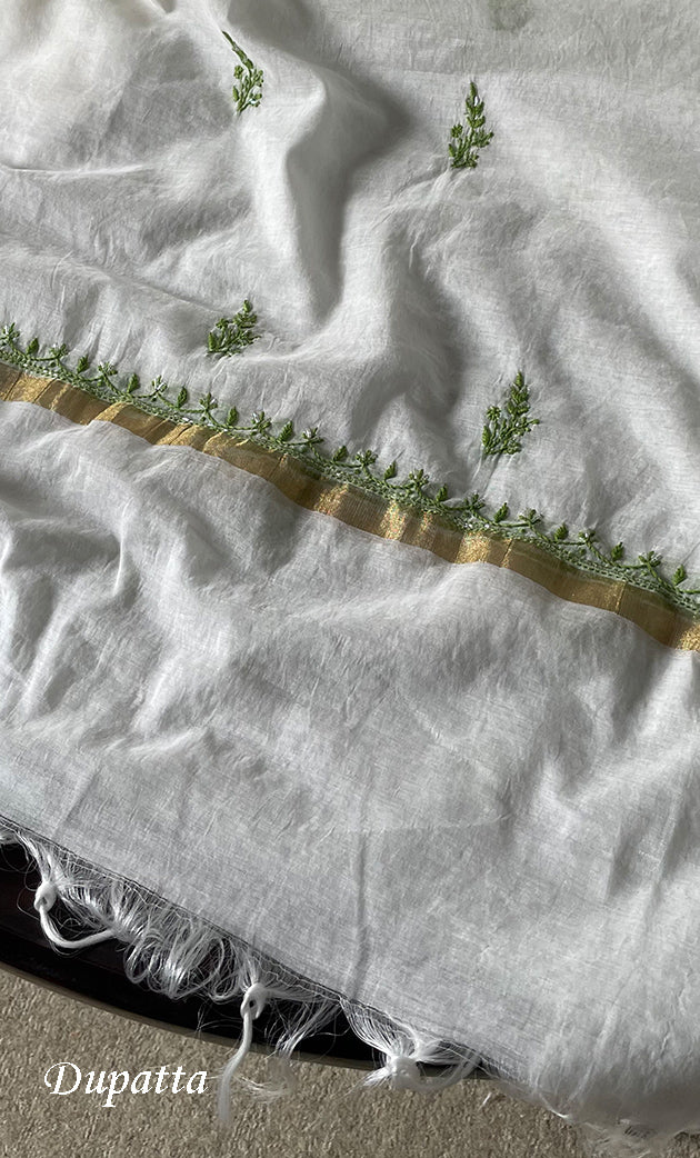 Women's Lakhnavi Handcrafted Unstitched Mul Chanderi Kurta And Dupatta Set - HONC0278135