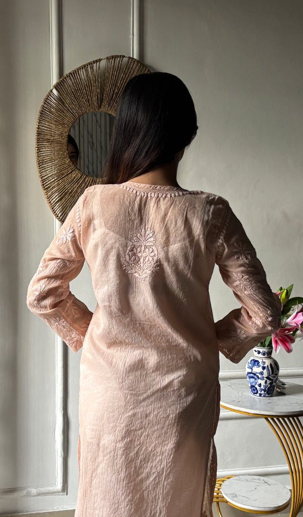 Women's Lucknowi Handcrafted Mul Chanderi Chikankari Kurti - HONC0308031