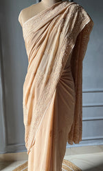 Load image into Gallery viewer, Women&#39;s Lakhnavi Handcrafted Viscose Georgette Chikankari Saree - HONC0290057
