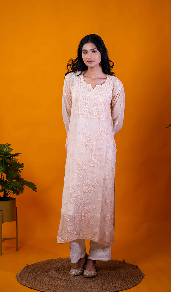 Women's Lakhnavi Handcrafted Viscose Georgette Chikankari Kurti- HONC0207818