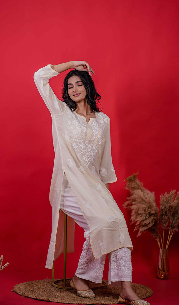 Reet Women's Lucknowi Handcrafted Modal Cotton Chikankari Kurti - HONC0213688